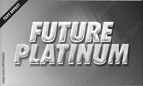 Future platinum text effect with metallic chrome and futuristic silver glossy style