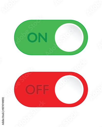 Labeled Digital UI Toggle Pair - Vector ON/OFF Switches with Text Indicators for App Design
