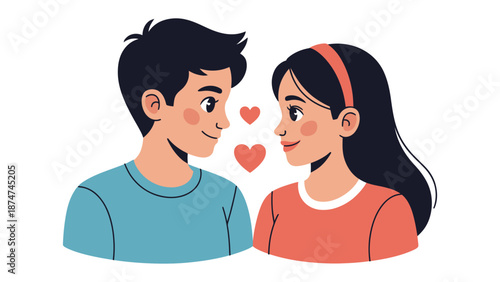 Eternal Bond: A heartwarming illustration of a couple gazing lovingly at each other, their eyes sparkling with affection, amidst floating hearts representing pure love and connection.