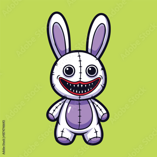 Creepy Stuffed Rabbit Toy with Spooky Grin and Sharp Teeth, a Frighteningly Fun Character Illustration