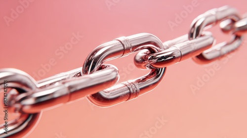 Closeup of silver bicycle chain link on soft background