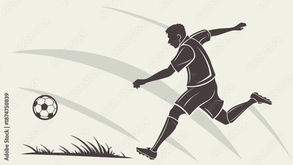 Fototapeta premium Silhouette of a soccer player kicking a ball, a popular sport and action image.