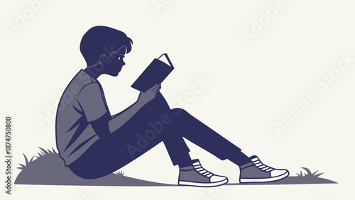 Silhouette of a student reading a book, individual learning.