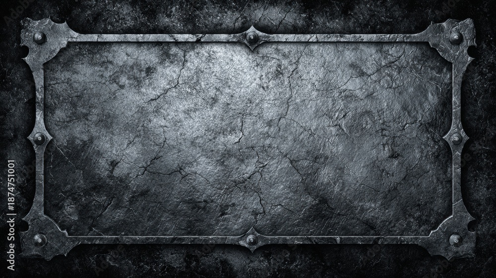 Fototapeta premium Surface shows a medieval metal plate texture highlighted by scratches and worn edges, providing a rugged look that suits various designs.