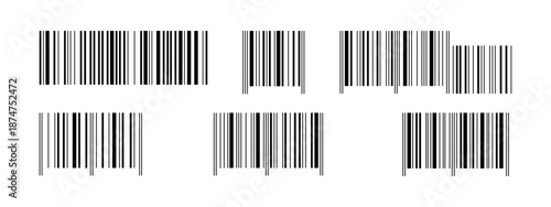 Set of empty barcode label samples isolated on white background. Bar code templates. Visual data digital representation with product or manufacturer information. Vector graphic illustration