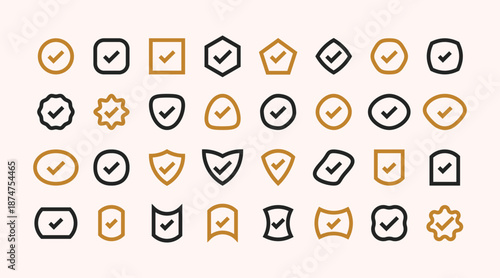 Minimal Checkmark Approval Icon Set with Abstract Badge Shapes