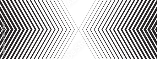 Repeated arrow shapes with faded effect moving toward each other. Forward, speed or motion background. Abstract striped print. Minimalist geometric banner. Vector graphic illustration