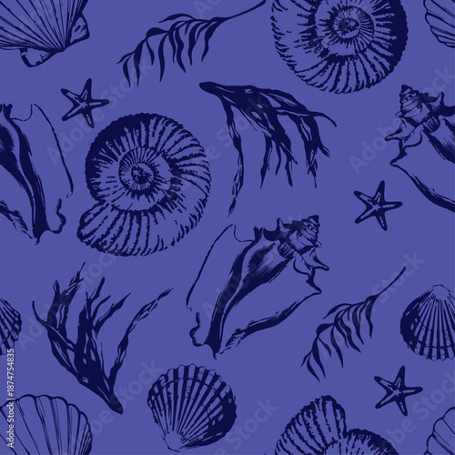 Marine Life Seamless Pattern – Blue Version