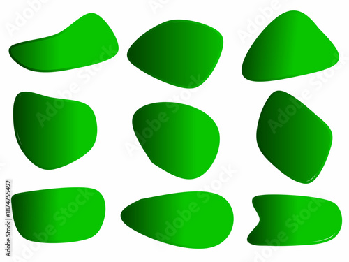 Abstract green blob bundle set. Vector random green blobs. Abstract wavy blobs.