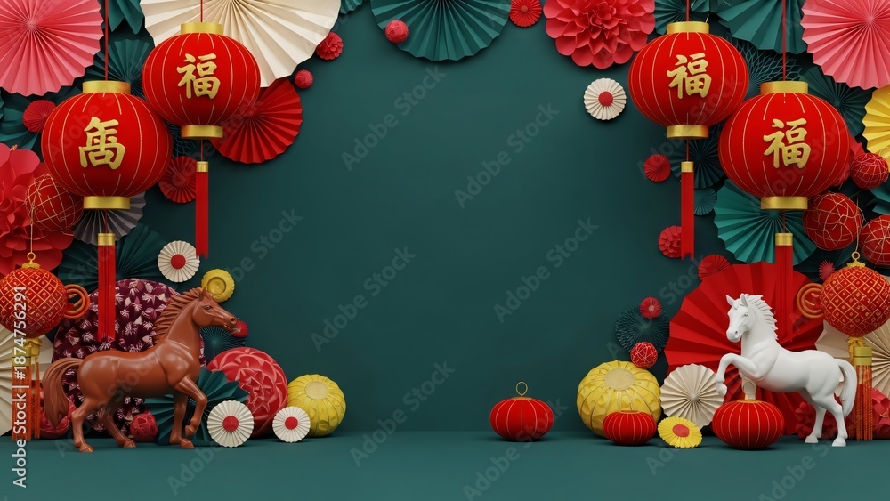 Obraz premium Festive Chinese New Year 2026 Decorations & Celebrations Welcoming The Year of the Horse 2026
