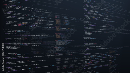 Computer code text on screen abstract background for programming and software development concept