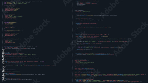 Programming code on dark digital screen. Software development, web design concept for coding language.