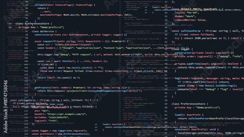 Computer screen with vibrant colored programming code. Abstract background showing software development concept.
