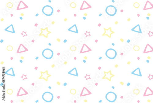手描きの星と図形のカラフルシームレス背景イラスト