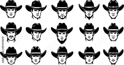 Cowboy head silhouette black filled vector Illustration icon t-shirts cards