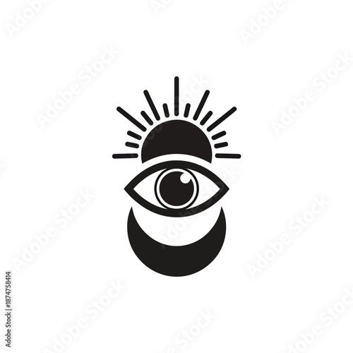 Esoteric eye icon with celestial sun and moon for spiritual awareness