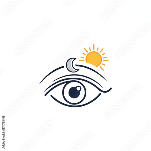 Minimalist Graphic Design Symbolizing Human Vision and the Daily Cycle of Day and Night