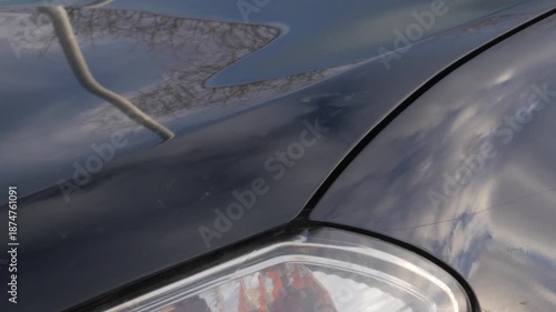 car bonnet, 2012 suv vehicle, close up, open hood pushed down to engage latch catch, closed, click sound