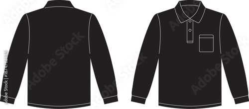 ポロシャツ　長袖　黒　胸ポケット