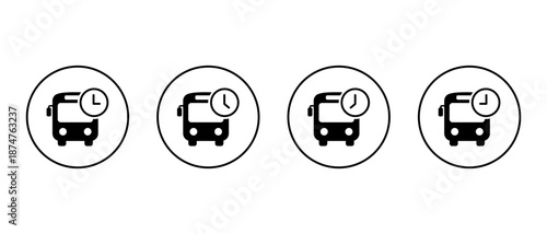 Bus time icon set in circular outline. Public transportation schedule and departure symbol