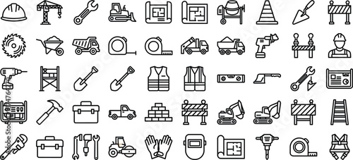 Construction Industry Icons Set Vector Outline Graphics And Symbols Keywords: construction, industry, icons, set, vector