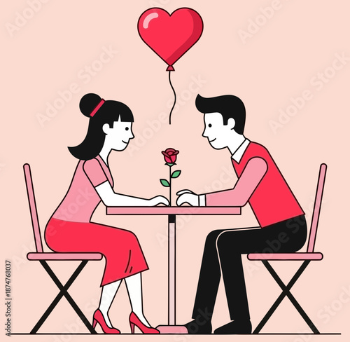 Romantic Couple Sharing Love and Flowers on Valentine's Day