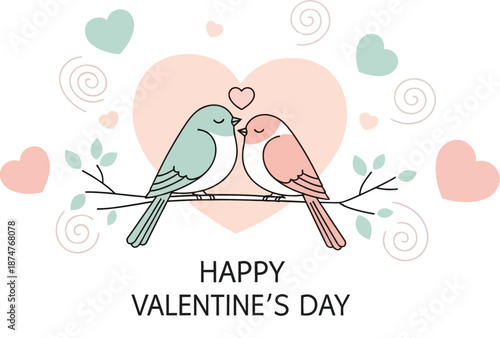 Valentine's Day Romantic Birds Illustration for Love Theme