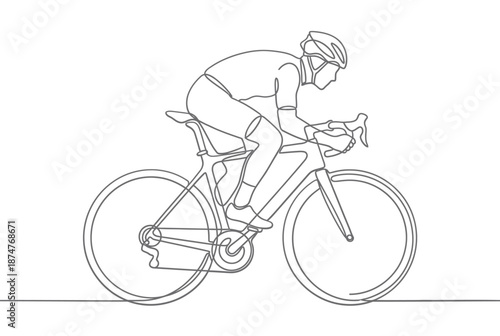 Line art illustration of a cyclist riding a road bike outdoors