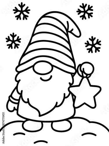 Winter Gnome: A charming gnome stands amidst a gentle snowfall, clutching a twinkling star, embodies the enchantment of winter and the magic of the holiday season.