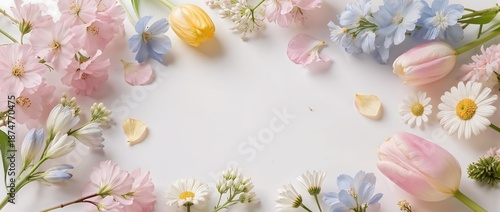 春の花々が縁取る柔らかな季節の背景