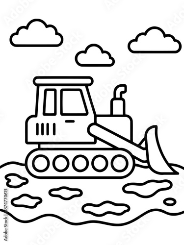 Bulldozer in Action: A bold, graphic illustration showcases a bulldozer diligently at work, depicted with clean lines and a minimalist style, ready to tackle any construction task.