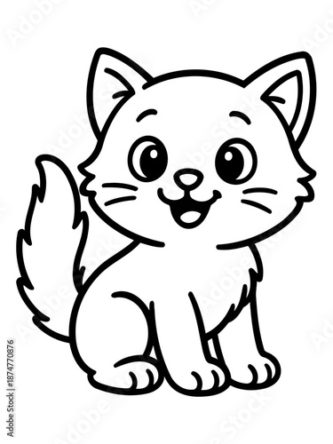Cheerful Cartoon Kitten: A delightful cartoon illustration of a cute kitten, exuding playfulness and charm with its innocent gaze.