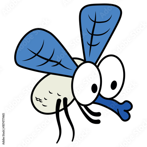 Cartoon Mosquito Character With Big Eyes And Blue Wings, Playful Illustration For Kids