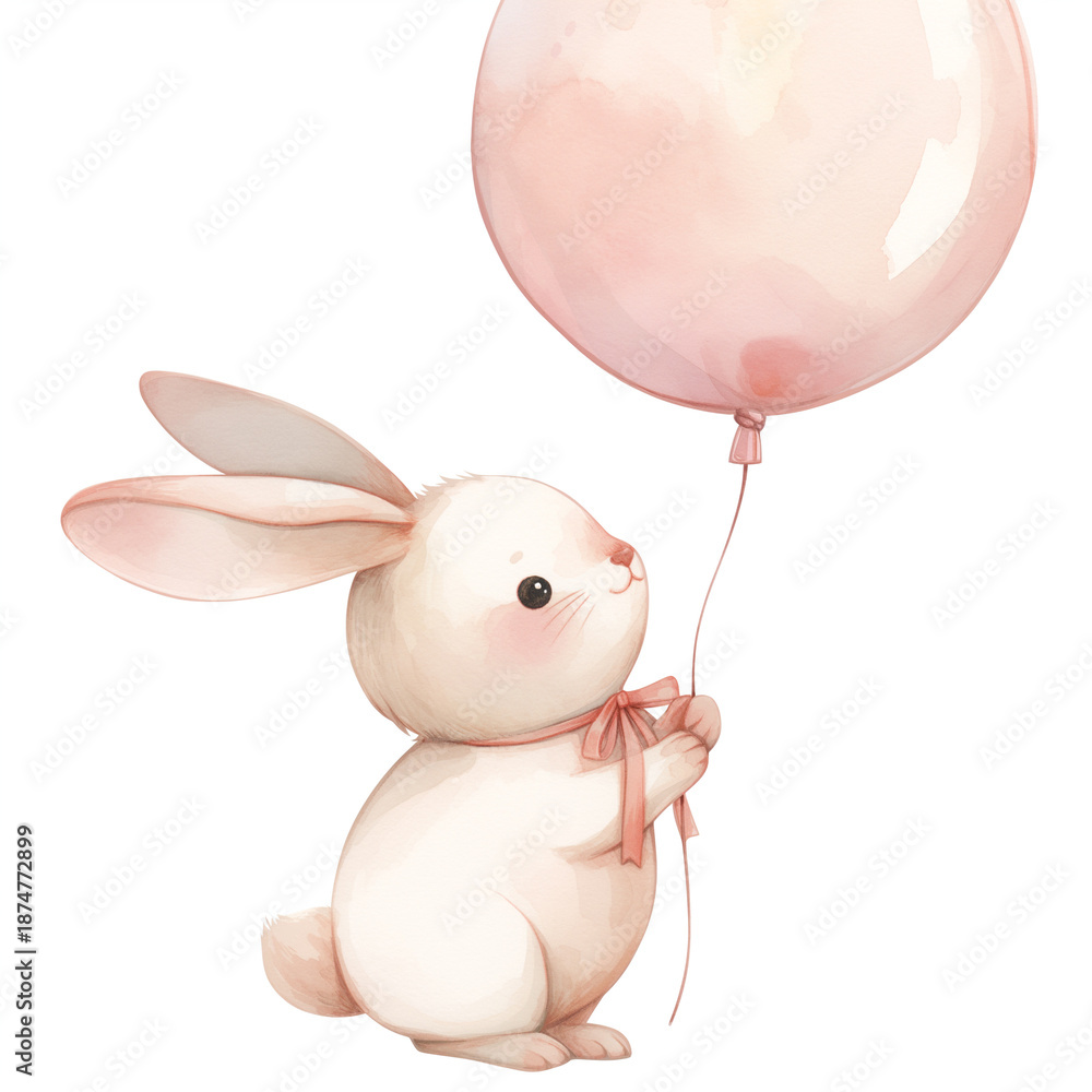 Fototapeta premium バルーンに乗って夢の空へ、ほのぼの優しい気持ちになれるハッピーイラスト｜癒しの世界にぴったりの素材