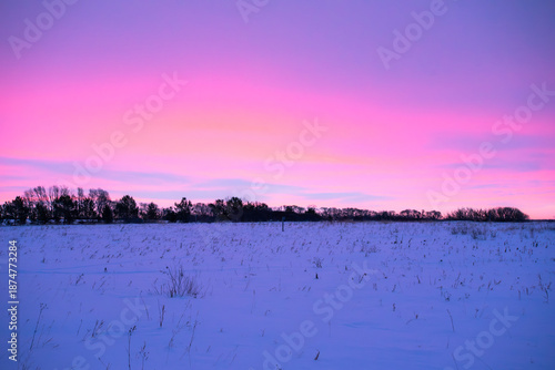 Pink winter sunrise in Canada