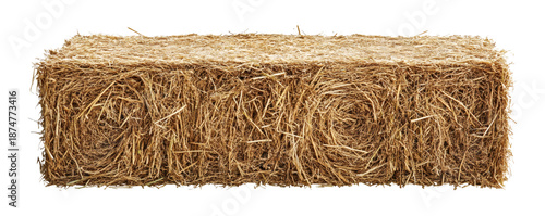 Large rectangular bale of golden straw