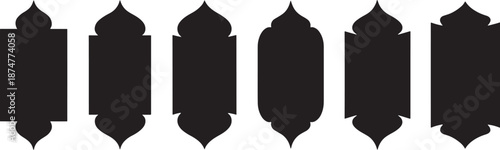 Solid Islamic Silhouette Frame Set with Traditional Arabic Arch and Dome Shapes for Ramadan Kareem and Eid Mubarak Banner Designs