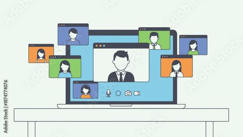 Remote team collaborating online with video conferencing