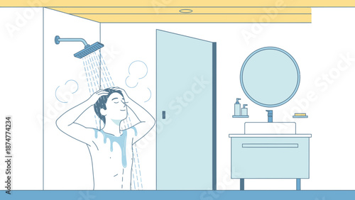 Man enjoying refreshing shower in modern bathroom