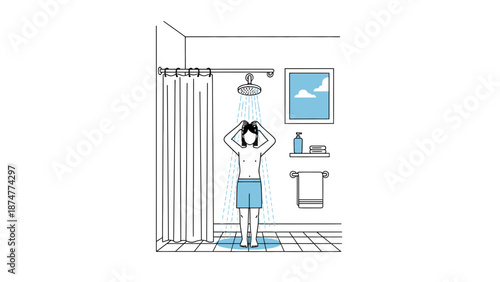 Man enjoying refreshing shower in modern bathroom