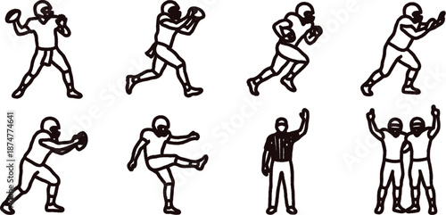 American football players and referee in various poses with ball  sports icons set