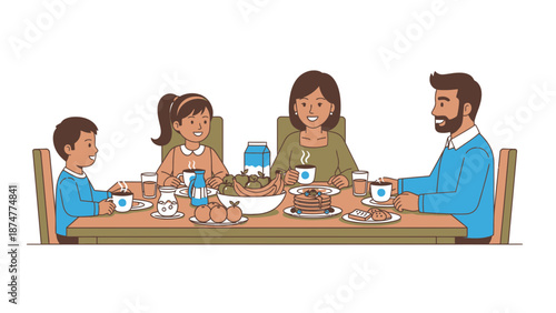 Happy family enjoying breakfast together at home