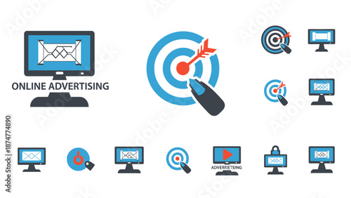 Online advertising icons with targeted marketing and email concepts
