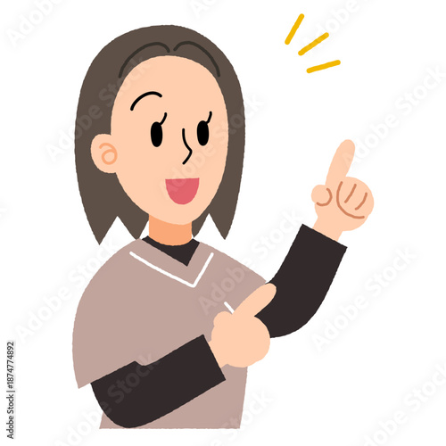 右上を指さすスクラブスーツを着た女性のイラスト