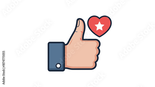 Thumbs up with heart and star for social media approval