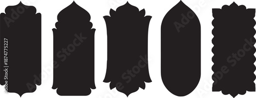 Solid Islamic Silhouette Frame Set with Traditional Arabic Arch and Dome Shapes for Ramadan Kareem and Eid Mubarak Banner Designs