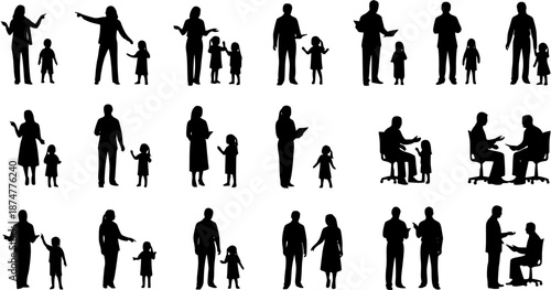 Education People Silhouettes Vector Art, depicting Adults and Children for Learning, Interaction, and Communication Concepts
