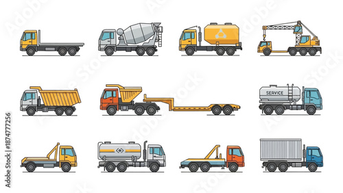 Variety of Commercial Trucks A Collection of Heavy-Duty Vehicles for Various Industries
