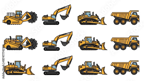 Heavy Construction Equipment A Vector Illustration of Various Machines for Mining and Construction