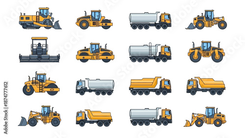 Construction Equipment Collection A Set of Colorful Illustrations of Heavy Machinery for Various Construction Tasks